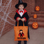 Personalized Trick or Treat Cartoon Character Pumpkin Spooky Ghost Large Capacity Canvas Bag with Name Halloween Party Gift for Kid