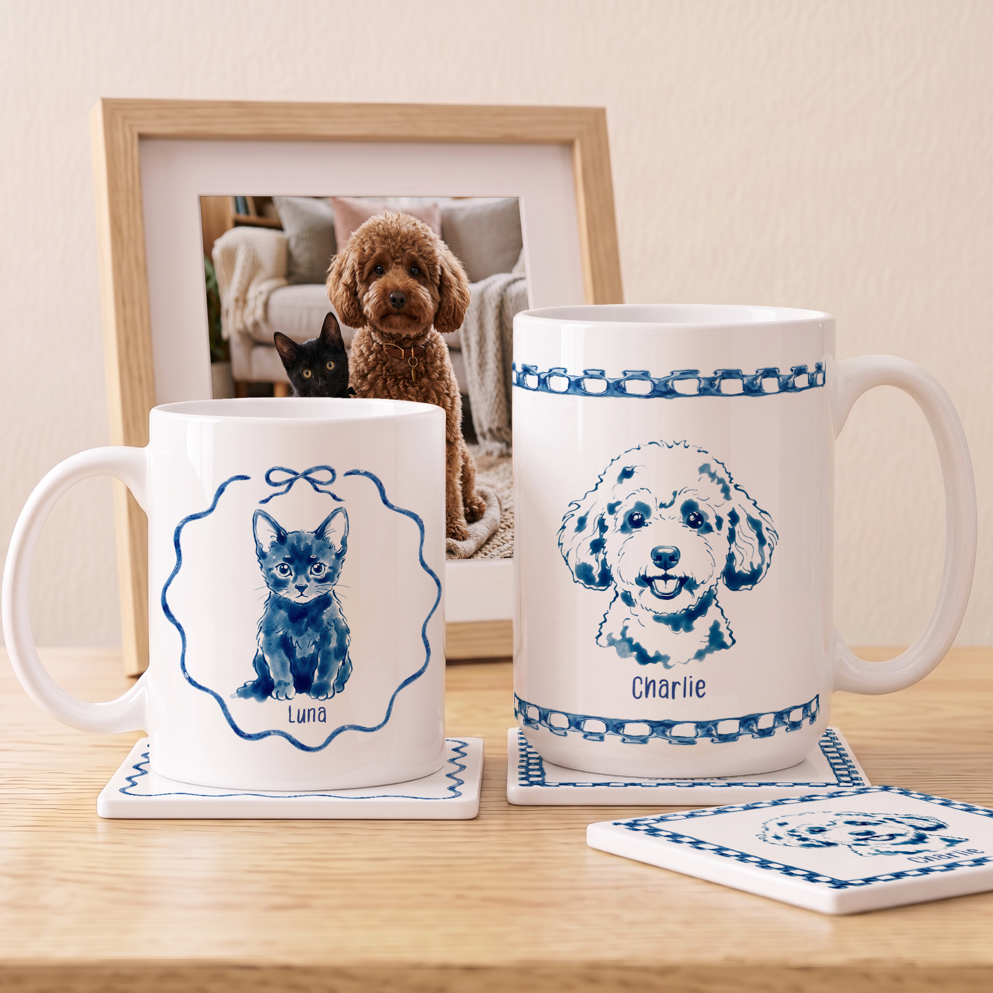 Individuell gestaltete Keramik-Kaffeetasse mit 11 oz oder 15 oz Fassungsvermögen, mit Foto Ihres Haustieres, Glasur-Effekt, Namensaufdruck und Untersetzer – ein Gedenk- oder Geburtstagsgeschenk für Ha