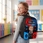 Personalised Cartoon Kid Character Bold Neon Gamepad Backpack Lunch Bag Pencil Case Set with Name Back to School Birthday Gift for Student