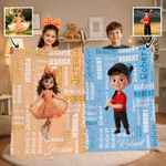 Personalized Q-Version Cartoon Photo Multicolor Soft Throw Blanket with Name Home Decor Baby Shower Birthday Gift for New Parents Kids