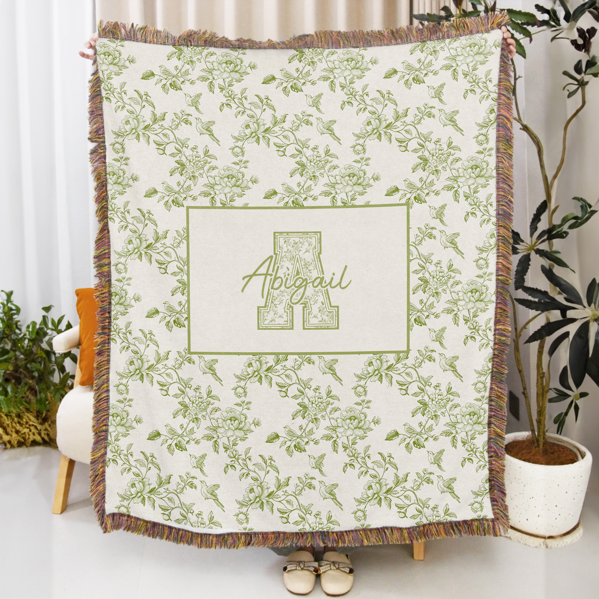 Personalisierte Retro Floral Design weiche Decke mit Namen und Initialen Home Decor Muttertag Geburtstag Geschenk für Frau Mutter Familie