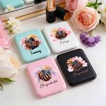 Personalized Black Girl Nail Art Bible Birth Flower Portable Makeup Mirror with LED Light and Name Christening Birthday Gift for Woman Christian
