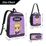 Personalized Gradient Sequin Cartoon Kid Character Backpack Lunch Bag Pencil Case Set of 3 with Name Back to School Birthday Gift for Boys Girls