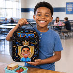 Personalized Word Cloud Comic Style Kid Photo Insulated Lunch Bag with Name Back to School Travel Birthday Gift for Kids
