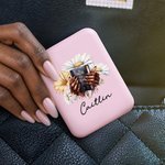 Personalized Black Girl Nail Art Bible Birth Flower Portable Makeup Mirror with LED Light and Name Christening Birthday Gift for Woman Christian