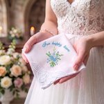 Personalised Embroidered Flower 100% Cotton Wedding Butterfly Handkerchief with Text Bridal Shower Wedding Gift for Bride