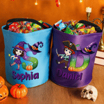 Personalized Cartoon Kids Character Pumpkin LED Light Bucket Bag with Name and Letter Trick or Treat Halloween Party Gift for Children Boys Girls