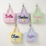 Personalized Cute Striped Flower Donut Pineapple Charm Handbag with Embroidery Name Summer Vacation Beach Party Birthday Gift for Kids