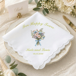 Personalized for Happy Tears Birth Flower 100% Cotton Wedding Handkerchief with Names and Text Wedding Party Gift for Bride Groom Newlywed