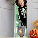 Personalized Halloween Theme Cartoon Character Large Plaid Basket with Name Trick or Treat Activity Halloween Gift for Kids