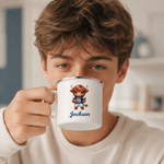 Personalized Highland Cow 12 oz Enamel Mug with Name Daily Use Sport Birthday Gift for Highland Cow Lover Sports Lover