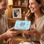 Personalized Robot Heart Pattern Striped Tin Storage Box with Name and Text Desk Decor Wedding Anniversary Parents' Birthday Gift for Couples Parents