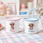 Personalized Highland Cow 12 oz Enamel Mug with Name Daily Use Sport Birthday Gift for Highland Cow Lover Sports Lover