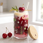 Personalised Flower Fruit 16 oz Glass Tumbler with Name Lid and Straw Summer Drink Birthday Gift for Coffee Tea Lovers