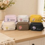 Personalized Birth Flower Bouquet PU Leather Adjustable Crossbody Bag with Name Birthday Anniversary Gift for Woman Bridesmaid