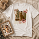 Maglietta, felpa o felpa con cappuccio personalizzata con stampa leopardata e fiocco in stile vintage, con foto dell'animale e nome: abbigliamento quotidiano, regalo di compleanno per proprietari di a