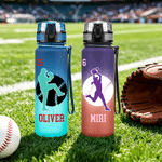 Personalised Baseball Player Silhouette Gradient Frosted Water Bottle with Name and Flip Top Lid Daily Training Game Day Gift for Baseball Player