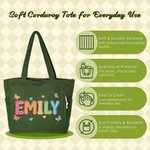 Personalized Heart Flower Oil Painting Style Name Large Corduroy Tote Bag Daily Use Birthday Gift for Women Girls