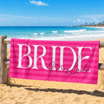 Personalised Stripes Bride Quick Dry Oversized Beach Towel with Name Honeymoon Travel Wedding Gift for Bride
