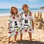 Personalised Mermaid Princess Dinosaur Quick Dry Soft Hooded Beach Towel with Name Beach Swimming Pool Summer Holiday Gift for Kids
