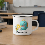 Personalized Cartoon School Theme Initial 12 oz Enamel Mug with Name Daily Use Back to School Birthday Gift for Kids Students