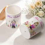 Personalized Cartoon Character Birth Flower Ceramic Plant Pot with Title Surname and Bamboo Base Teacher's Day Back to School Gift for Teachers