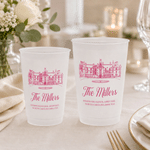 Personalized Line Style Photo Frosted Food-Grade Plastic Cup with Text and Place Set of 10 Wedding Party Gift for Bride Newlywed