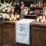 Personalized Elegant Cheers to Wedding Table Runner with Name and Initial Wedding Party Anniversary Bridal Party Gift for Newlyweds