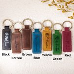 Porte-clés en Cuir Personnalisé avec Nom et Fleur de Naissance Cadeau d'Anniversaire et de Mariage pour Elle