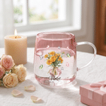 Personalised Butterfly Birth Flower 3D Heart Ornament Heat Resistant Glass Mug with Name Mother's Day Birthday Gift for Mum Woman