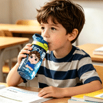 Personalised Cartoon Character Word Cloud 16 oz Water Bottle with Name and Silicone Straw Birthday Back to School Gift for Boys Girls