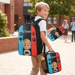 Personalized Colorful Gamepad Cartoon Character Backpack Lunch Bag Pencil Case with Name Back to School Set of 3 Birthday Gift for Kid