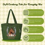 Personalised Horse Portrait Horseshoe Flower Large Capacity Corduroy Tote Bag with Name Daily Use Birthday Gift for Women Friends Horse Owners
