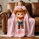 Personalized Cactus Cartoon Character Photo Soft Throw Blanket with Name Home Decor Birthday Gift for Kids Cowgirls Cowboys
