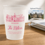 Personalized Line Style Photo Frosted Food-Grade Plastic Cup with Text and Place Set of 10 Wedding Party Gift for Bride Newlywed
