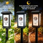 Gepersonaliseerde zonne-energie tuinlamp met foto naam en jaar tuindecoratie en herdenkingscadeau voor familie en vrienden