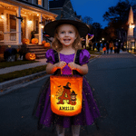 Personalised Cartoon Character Pumpkin Design LED Light Candy Bucket with Name and Initial Trick or Treat Halloween Party Gift for Girls Boys