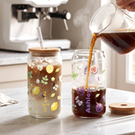 Personalised Flower Fruit 16 oz Glass Tumbler with Name Lid and Straw Summer Drink Birthday Gift for Coffee Tea Lovers