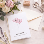 Personalized Twins Hearts Balloon Greeting Card with Names and Initials Baby Announcement Shower Birthday Gift for Newborns New Parents