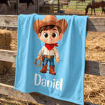 Personalized Cactus Cartoon Character Photo Soft Throw Blanket with Name Home Decor Birthday Gift for Kids Cowgirls Cowboys