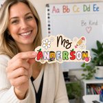 Personalized Cute Flower Pencil Teacher Elements Whiteboard Magnet with Title and Surname Interactive Teaching Tool Back to School Gift for Teachers