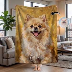 Coperta personalizzata in stile pittura ad olio con foto di animali domestici, con nome, regalo di compleanno per gli amanti degli animali domestici.