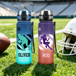 Personalised Rugby Player Silhouette Name Gradient Sports Water Bottle with Flip Lid Training Birthday Gift for Teen Rugby Lover Young Athlete