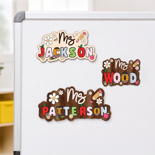 Personalized Cute Flower Pencil Teacher Elements Whiteboard Magnet with Title and Surname Interactive Teaching Tool Back to School Gift for Teachers