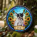 Pierre de jardin personnalisée en forme de cœur avec photo de votre animal de compagnie, motif floral de style vitrail et inscription – Décoration de jardin, cadeau commémoratif pour les propriétaires
