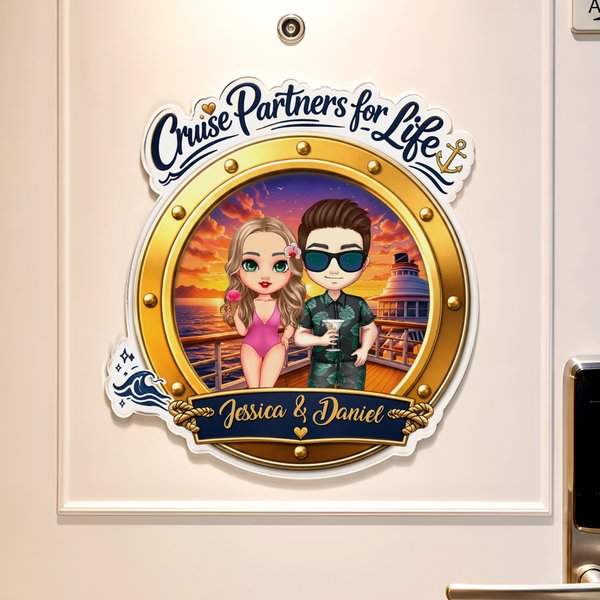 Personalized Cartoon Couple Character Cruise Fridge Magnet with Name Home Decor Birthday Summer Travel Gift for Couple Newlyweds