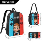 Personalized Colorful Gamepad Cartoon Character Backpack Lunch Bag Pencil Case with Name Back to School Set of 3 Birthday Gift for Kid