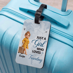 Personalized Cartoon Style Photo Just A Girl Who Loves Traveling Luggage Tag with Name Travel Accessory Vacation Birthday Gift for Travel Lovers