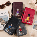 Personalised World Map Cartoon Character PU Leather Passport Holder Wallet with Name Business Travel Birthday Gift for Family Friend
