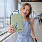 Personalized Birth Flower PU Leather Passport Holder Wallet with Name Travel Essential Birthday Gift for Women
